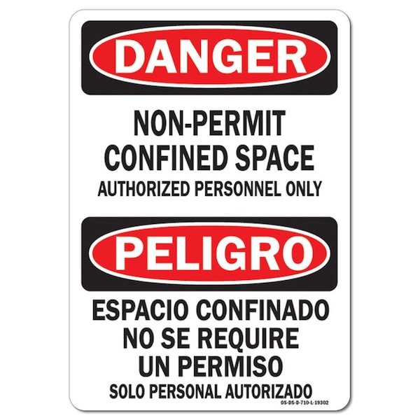 OSHA, Confined Space None Permit Bilingual, 5in X 3.5in, 10PK, 3.5" H, 5" W, Landscape, PK10
